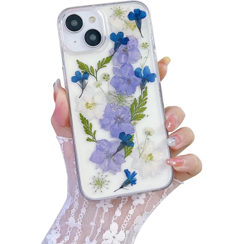 Compatible iPhone 15 Plus Case Clear Dried Pressed Flowers Women Girls Flexible TPU Real Floral Flower