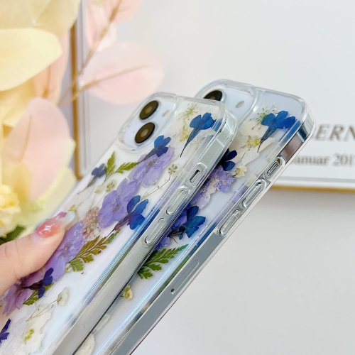 Compatible iPhone 15 Plus Case Clear Dried Pressed Flowers Women Girls Flexible TPU Real Floral Flower