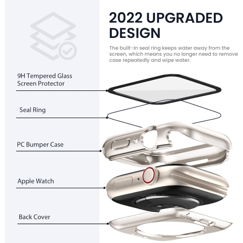 (2 in 1) for Waterproof Apple Watch Screen Protector Case Series 9 8 7 45mm Accessories, iWatch Protective PC