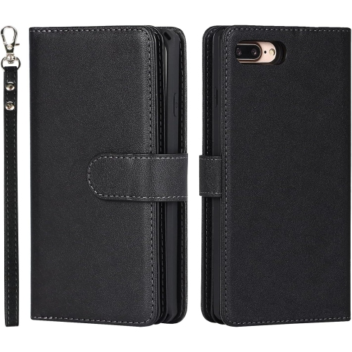 Étui-portefeuille pour iPhone 8 plus/7 plus avec porte-carte et dragonne, béquille en polyuréthane avec fentes pour cartes