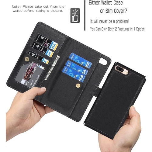 Étui-portefeuille pour iPhone 8 plus/7 plus avec porte-carte et dragonne, béquille en polyuréthane avec fentes pour cartes