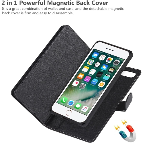 Étui-portefeuille pour iPhone 8 plus/7 plus avec porte-carte et dragonne, béquille en polyuréthane avec fentes pour cartes