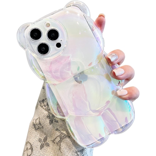 UNKNOWN  Bear Phone Case Compatible With Iphone 15 Pro Case, Cute 3D Holographic Clear Bear Case, Shockproof Kpop In White