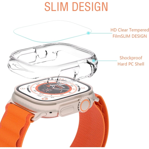 2+2 Pack Case for Apple Watch Ultra Series 8 49mm with 9H Tempered Glass Screen Protector,Hard Ultra-Thin PC Overall
