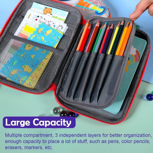 Brave Shark Pencil Case with Multi-Compartment for School Boy Kids, Cute EVA Pen Pouch Large Capacity Cartoon