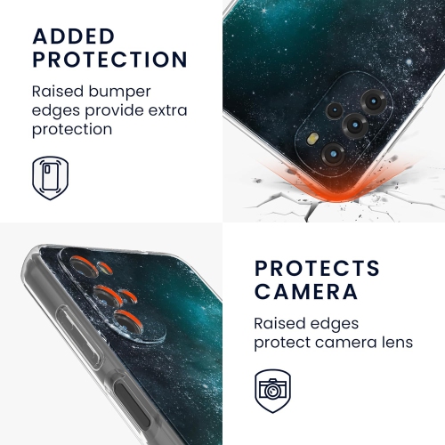 Étui transparent compatible avec le Moto G22 de Motorola - Étui souple en TPUR - Bleu nature cosmique/Gris/Noir