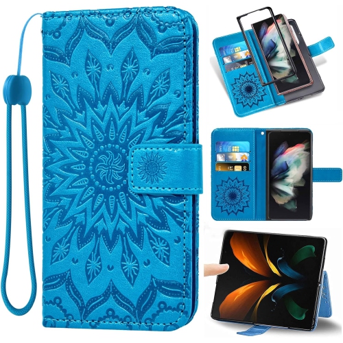 Image 1 de 5.. Étui de téléphone pour Galaxy Z Fold 3 5G 2021 de Samsung et porte-cartes mince en cuir de tournesol