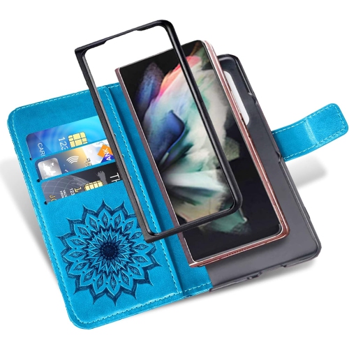 Étui de téléphone pour Galaxy Z Fold 3 5G 2021 de Samsung et porte-cartes mince en cuir de tournesol