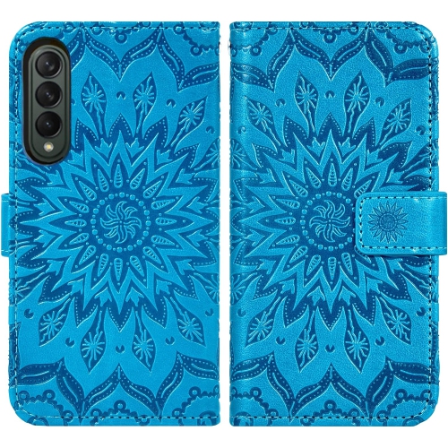 Étui de téléphone pour Galaxy Z Fold 3 5G 2021 de Samsung et porte-cartes mince en cuir de tournesol