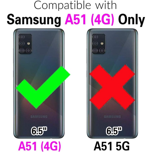 Compatible avec l'étui portefeuille en verre trempé avec support à cartes à rabat pour Galaxy A51 4G de Samsung