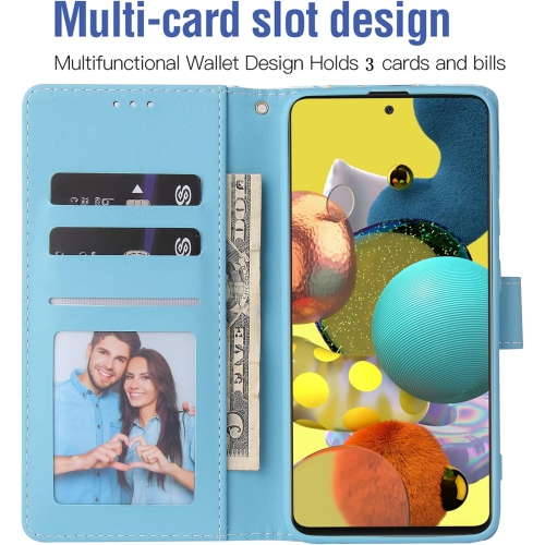 Compatible avec l'étui portefeuille en verre trempé avec support à cartes à rabat pour Galaxy A51 4G de Samsung