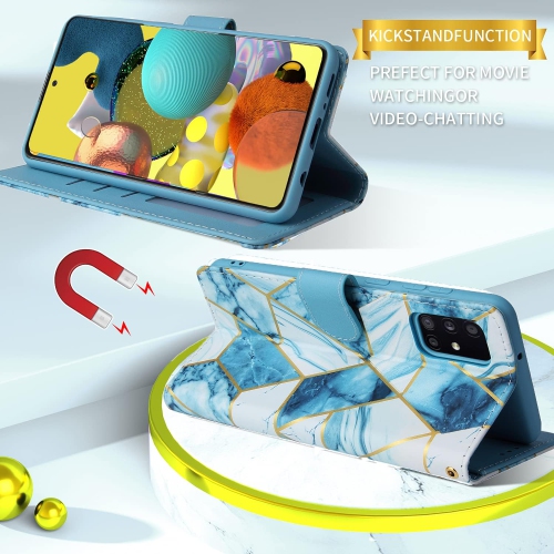 Compatible avec l'étui portefeuille en verre trempé avec support à cartes à rabat pour Galaxy A51 4G de Samsung