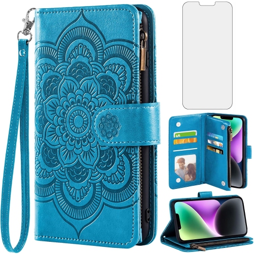 UNKNOWN  Compatible With Iphone 14 6.1 Inch Wallet Case And Tempered Glass Screen Protector Flip Card Holder Stand Cell