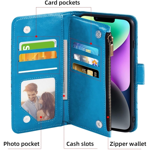 Compatible with iPhone 14 6.1 inch Wallet Case and Tempered Glass Screen Protector Flip Card Holder Stand Cell