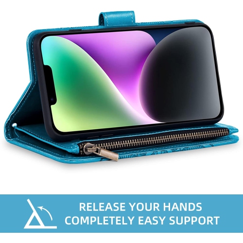 Compatible with iPhone 14 6.1 inch Wallet Case and Tempered Glass Screen Protector Flip Card Holder Stand Cell