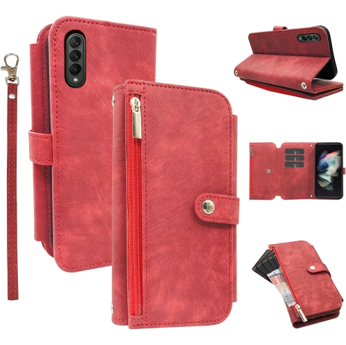 Image 1 de 5.. Compatible avec l'étui portefeuille Galaxy Z Fold 3 5G 2021 de Samsung 9 fentes pour cartes téléphone cellulaire rétro en cuir avec support rabattable