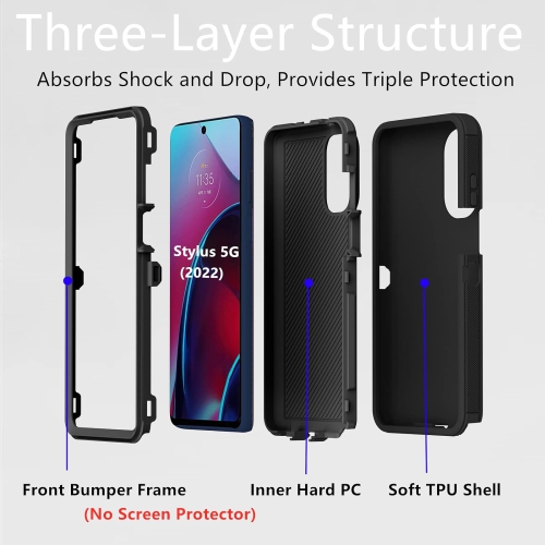 Pour l'étui Moto G Stylus 5G 2022 de Motorola, l'étui robuste Defender résistant aux chocs et à la poussière 3-en-1