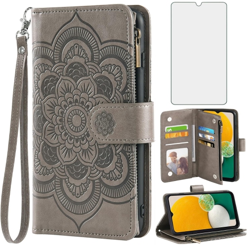 Compatible avec l'étui portefeuille pour Galaxy A13 5G de Samsung et la carte à rabat en cuir fleur avec protecteur d'écran en verre trempé