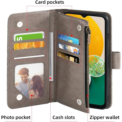 Compatible avec l'étui portefeuille pour Galaxy A13 5G de Samsung et la carte à rabat en cuir fleur avec protecteur d'écran en verre trempé