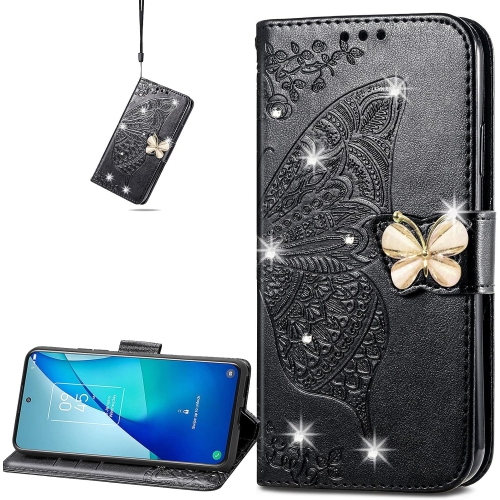 Pour TCL 20S, coque en cuir de polyuréthane papillon 3D avec fentes pour cartes de crédit, étui pour TCL 20S Rhinestone