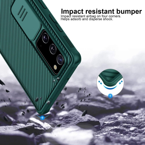 Étui pour Galaxy Note 20, étui CamShield Pro avec couvercle coulissant pour Galaxy Note 20 de Samsung, vert minuit