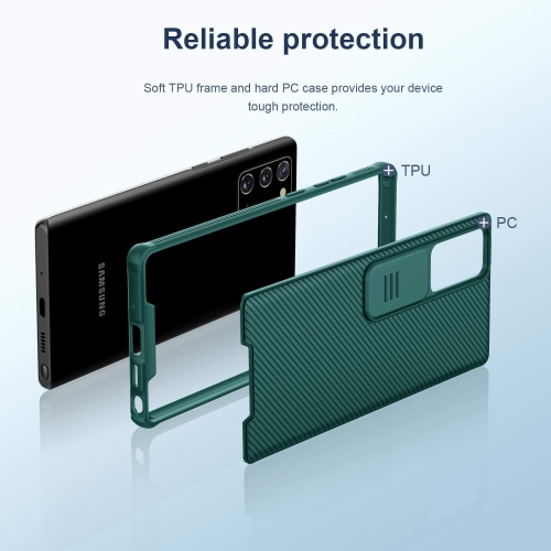 Étui pour Galaxy Note 20, étui CamShield Pro avec couvercle coulissant pour Galaxy Note 20 de Samsung, vert minuit