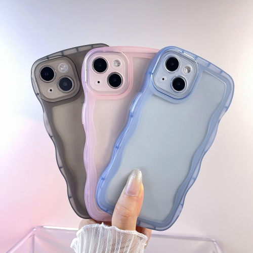 Compatible avec l’étui transparent 13 de iPhone, l’adorable cadre transparent ondulé transparent en silicone souple anti-égratignure uni