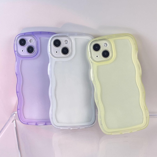 Compatible avec l’étui transparent 13 de iPhone, l’adorable cadre transparent ondulé transparent en silicone souple anti-égratignure uni