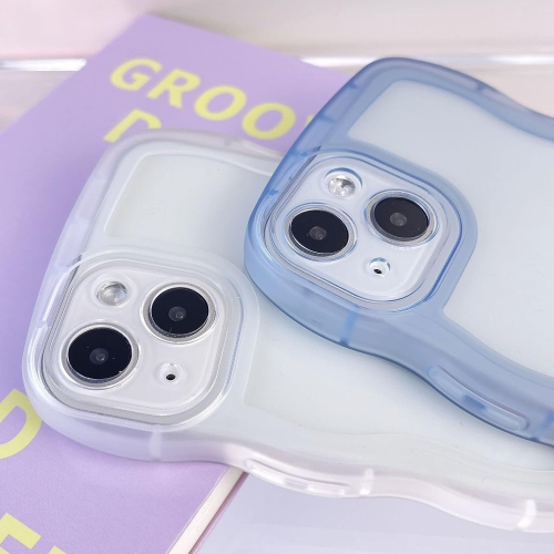 Compatible avec l’étui transparent 13 de iPhone, l’adorable cadre transparent ondulé transparent en silicone souple anti-égratignure uni
