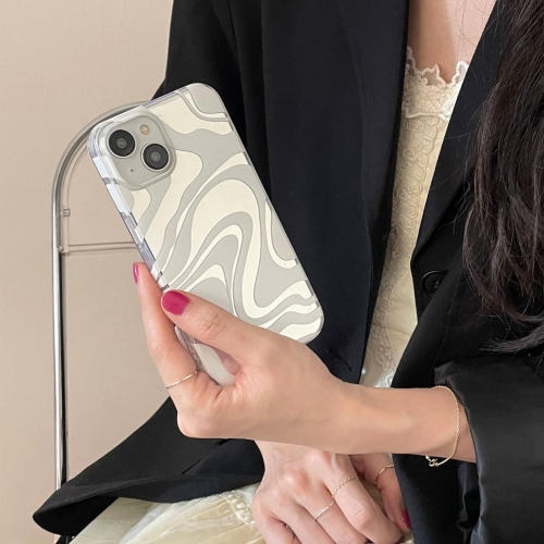 White Swirl Striped Plating Phone Case for iPhone 13 Pro Max,Retro Chic Wavy Lines Aesthetic Mirror Silver Double