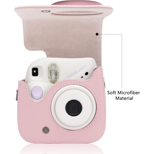 Protective Case for Fujifilm Instax Mini 7+ Instant Camera, Premium Vegan Leather Bag Cover with Removable
