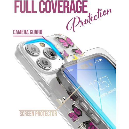 Hand Grip Case Designed for iPhone 14 Pro Case with Finger Loop and Tempered Screen Protector (Cute Pink