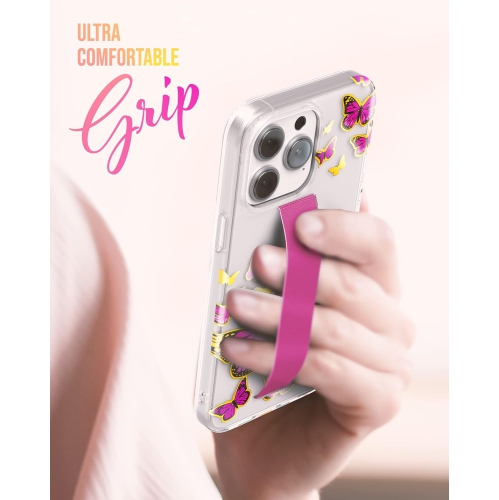 Hand Grip Case Designed for iPhone 14 Pro Case with Finger Loop and Tempered Screen Protector (Cute Pink