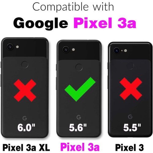 Compatible avec l'étui-portefeuille pour Pixel 3&nbsp;A de Google avec béquille en verre trempé pour support de carte