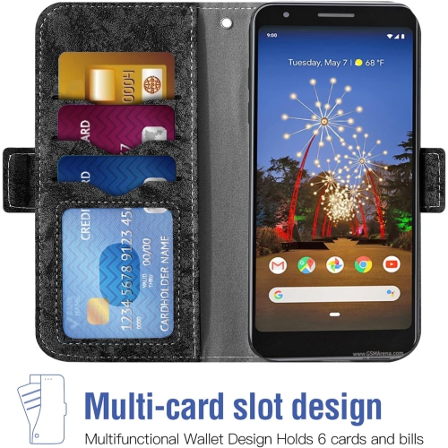 Compatible avec l'étui-portefeuille pour Pixel 3&nbsp;A de Google avec béquille en verre trempé pour support de carte