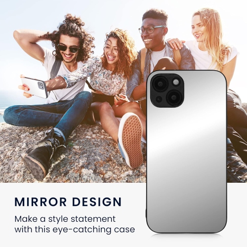 Étui miroir pour téléphone compatible avec Apple iPhone 13 - couvercle avec dos réfléchissant pour téléphone intelligent - Argenté