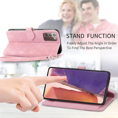 Samsung Galaxy Note20 Wallet Case Zipper Pocket with Card Holder Slot Magnetic Closure Lanyard Flip Cover