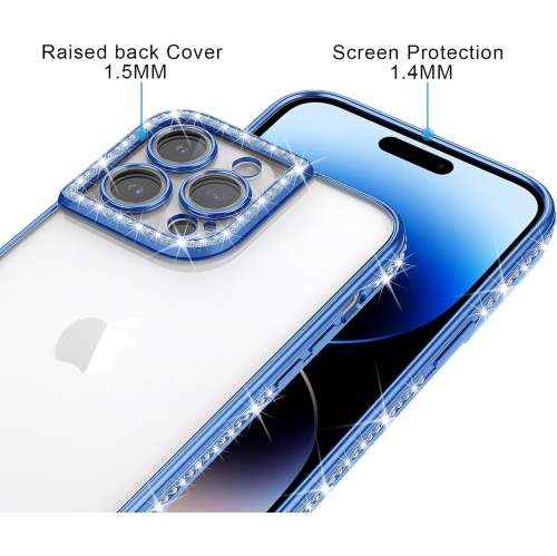Designed for iPhone 14 Plus Case, Luxury Plating Cute Bling Diamond Inlay Phone Cover for Women Girls with Bling