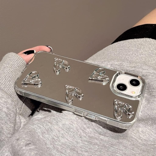 Cute Silver 3D Heart Trendy Mirror Phone Case for iPhone 11 Pro Case for Teen Girls Women - 5.8 Inch