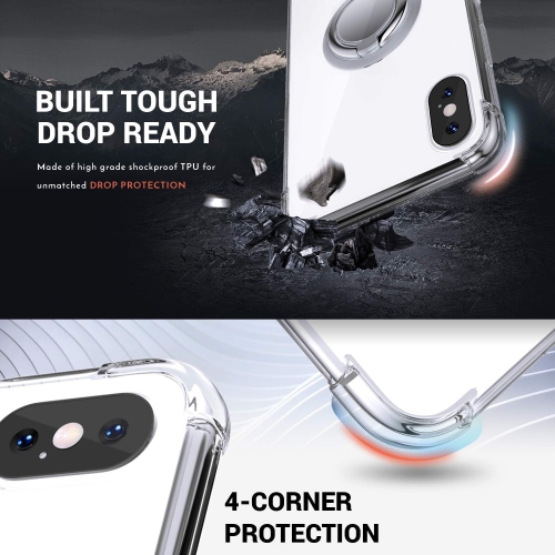 for iPhone X/Xs Phone Case Clear with Ring Kickstand, Protective Shock -Absorbing Bumper Shockproof Phone