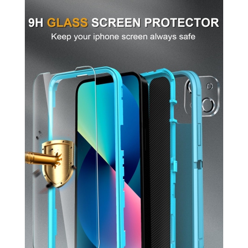 Compatible with iPhone 13 Case [2 Screen Protector + 2 Camera Lens Protector] Military Grade Full Body