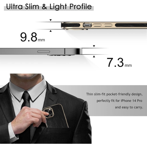 Leather Case for iPhone 14 Pro, Men Women Luxury Slim Business PU Cover Soft Flexible Bumper Rugged Grip