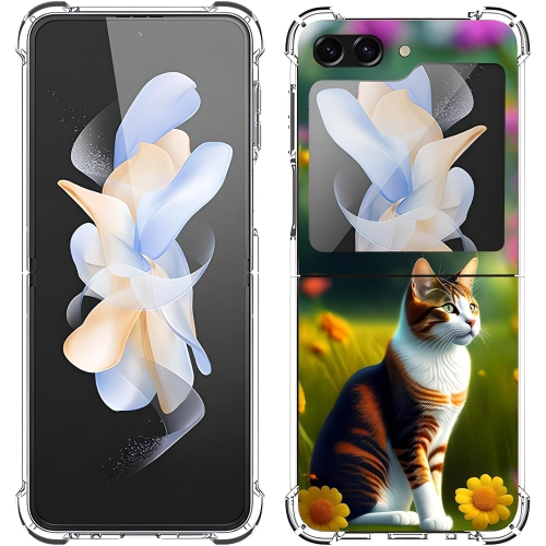 Galaxy Z Flip 5 Case,Cute White Orange Cat Drop Protection Shockproof Case TPU Full Body Protective