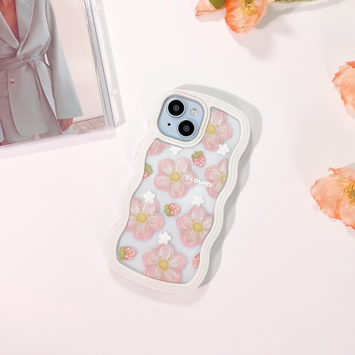 Compatible for iPhone 15 Case Cute Curly Wave Frame Shape Shockproof Soft TPU 2 in 1 Flower Floral Phone Cover