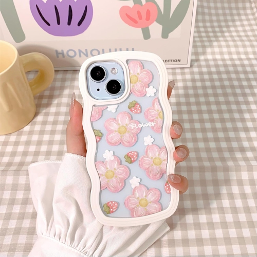 Compatible for iPhone 15 Case Cute Curly Wave Frame Shape Shockproof Soft TPU 2 in 1 Flower Floral Phone Cover