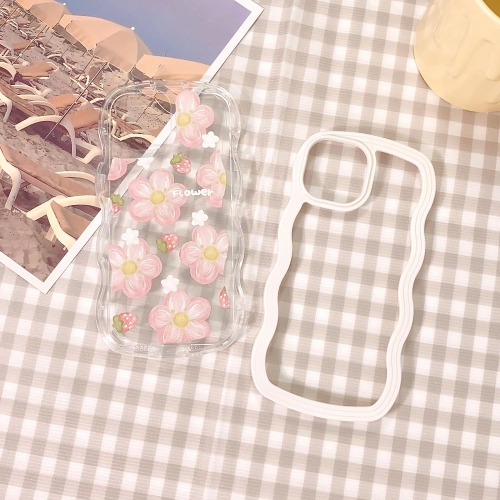 Compatible for iPhone 15 Case Cute Curly Wave Frame Shape Shockproof Soft TPU 2 in 1 Flower Floral Phone Cover