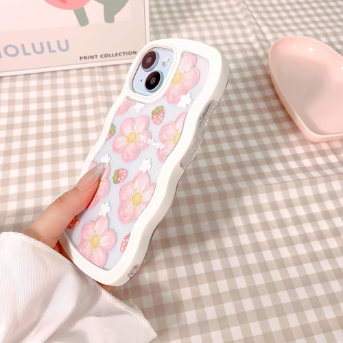 Compatible for iPhone 15 Case Cute Curly Wave Frame Shape Shockproof Soft TPU 2 in 1 Flower Floral Phone Cover