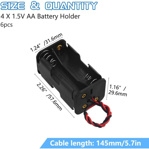 6 PCS 4 x boîtier porte-piles AA 1,5&nbsp;V avec fil rouge noir