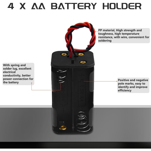 6 PCS 4 x boîtier porte-piles AA 1,5&nbsp;V avec fil rouge noir