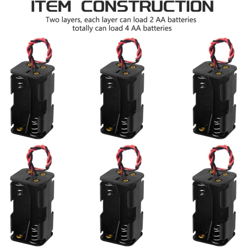 6 PCS 4 x boîtier porte-piles AA 1,5&nbsp;V avec fil rouge noir